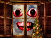 image New Year Santa Claus outside the window